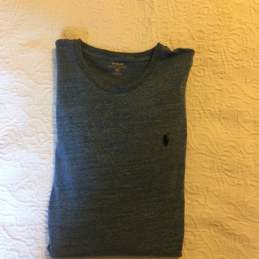 RL polo lg sleeve tee. Denim blue heather  sz XL